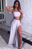 Jersey Strapless Sheath Two Pieces Floor-length Sleeveless Split Front Prom Dresses JS737