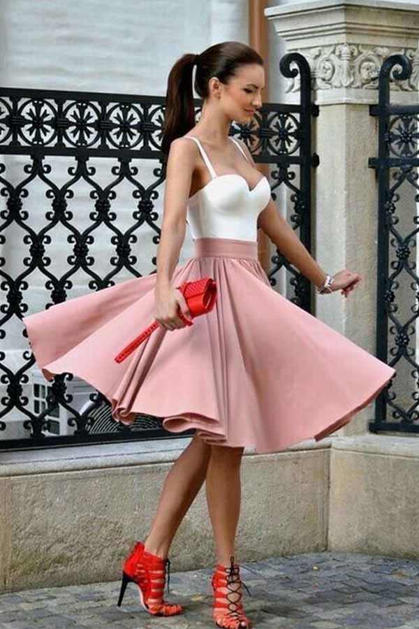 A Line Spaghetti Straps Sweetheart Blush Pink with Pleats Short Homecoming Dresses JS06