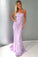 Sexy Mermaid Spaghetti Straps Lilac Tulle Lace Prom Evening Dresses with Appliques JS73