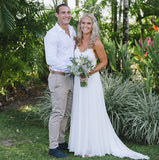 White Lace Princess Spaghetti Straps Beach Simple Cheap Wedding Dresses