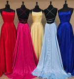 Sexy A line Blue Prom Dresses with High Slit Criss Cross Sleeveless Evening Dresses JS732