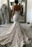 Sexy Mermaid Ivory Lace Appliques Backless Wedding Dresses Gowns