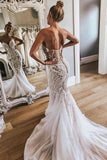 Sexy Mermaid Sweetheart Ivory Strapless Wedding Dresses with Lace Appliques W1090