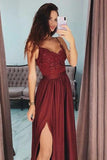Sexy Slit Burgundy Spaghetti Straps Sweetheart Prom Dresses Long Prom Party Dresses JS620