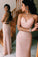 Sexy Spaghetti Straps V Neck Pink Prom Dresses Backless Evening Gowns