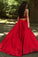 Sheath Halter Sweep Train Pleated Red Satin Prom Dress Sleeveless V Neck Party Dress JS482