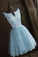 Simple Baby Blue Satin Short V Neck Prom Dress Homecoming Dresses V Neck Bridesmaid Dresses H1085