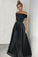 Simple Black A-line Off the Shoulder Satin Prom Dresses Long Party Dresses JS402
