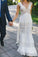 Simple Lace V Neck Ruched Short Sleeves White Floor Length Wedding Dresses JS583