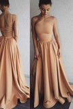 Simple Long Prom Dresses A-Line Tie Back Side Slit Sleeveless Formal Dresses P1055