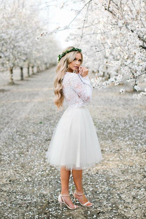 Simple Long Sleeve Lace Two Piece Short Prom Dresses Ivory Homecoming Dresses JS863