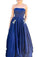 Simple Royal Blue Satin Strapless Beads Lace up Floor Length Prom Dresses with Pockets P1035