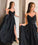 Simple Spaghetti Straps V Neck Lace Black Prom Dresses Side Slit Evening Dresses JS737