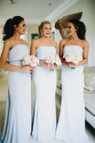 Simple Strapless Cheap Satin Bridesmaid Dress Backless Bowknot Prom Dress