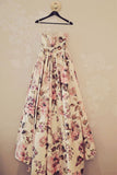 Simple Sweetheart Long Prom Dresses Floral Strapless Evening Dresses JS570
