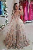 Spaghetti Straps Floral Embroidery Sweetheart Prom Dresses Long Formal Dress uk PW442