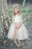 Stunning Sleeveless A Line Satin Bowknot Pink Flower Girl Dresses with Round Neck FG1009