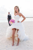 Sweetheart Ivory Ruffled High Low Organza Corset Bridal Gowns Long Wedding Dresses JS944