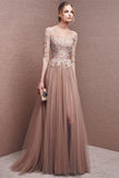 Elegant long lace long sleeve prom dress a line prom dress charming affordable prom dress JS123