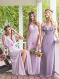 Elegant A Line Maxi Chiffon Long Mismatched Modest Purple Bridesmaid Dresses JS283