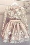 Hand-Made Flower Short Long Sleeves Appliques Lace Cute Prom Dress Homecoming Dress JS246
