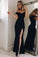 Charming Split Side Black Mermaid Off-the-Shoulder Sweetheart Sexy Prom Dresses JS335