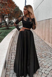 Two Piece Black Long Sleeve Scoop Jewel Appliques Prom Dresses with Satin JS683
