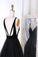 New Arrival A-Line V-Neck Black Velvet Up Tulle Backless Sleeveless Long Prom Dresses UK JS333
