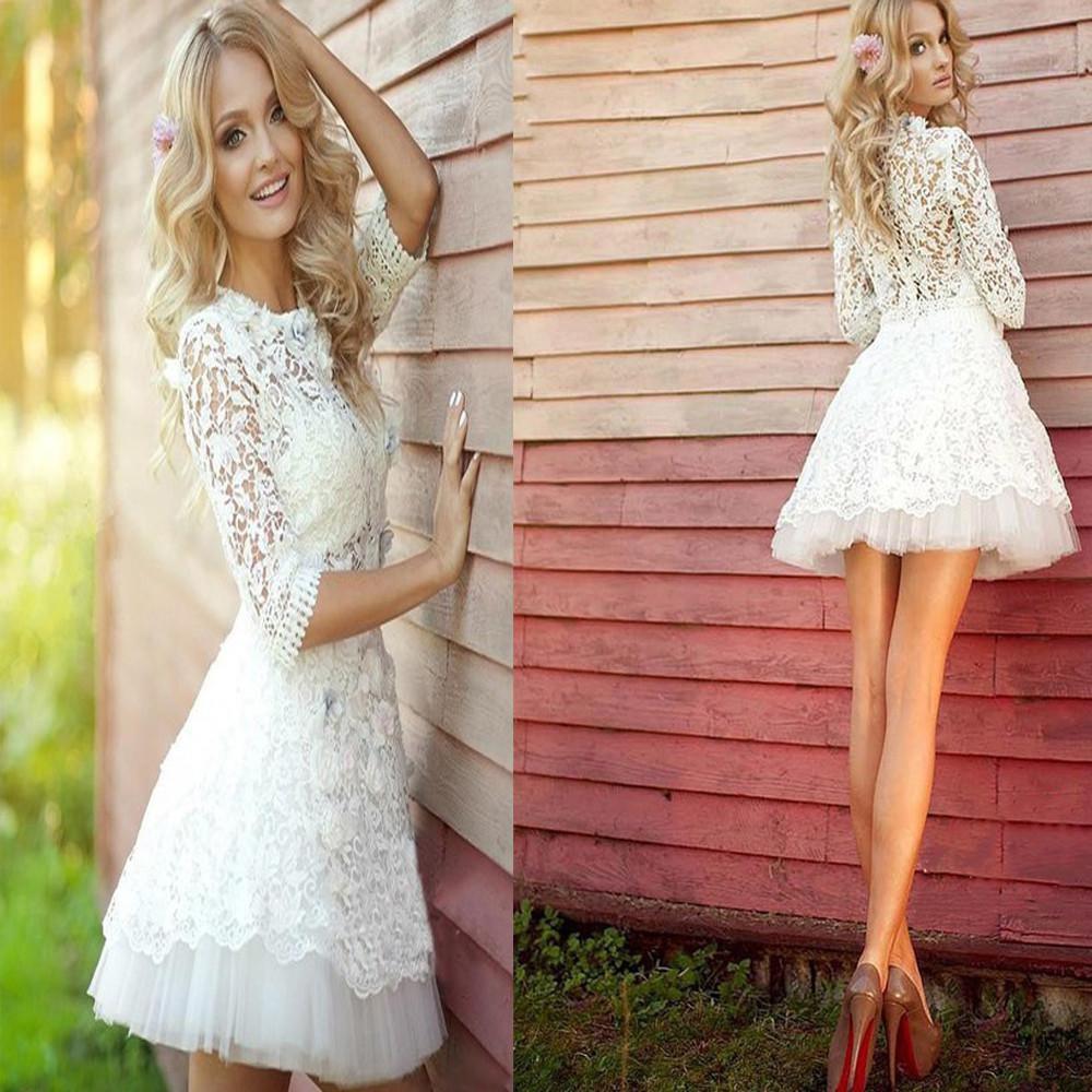 Popular Half Sleeve Lace See Through Cute Homecoming Short Prom Dress JS86