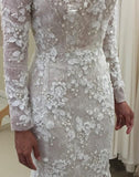 Unique Long Sleeve Mermaid Lace Wedding Dresses with Beads Wedding Gowns JS828