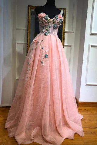 Unique One Shoulder Pink Prom Dresses Appliques Sweetheart Long Party Dresses JS568