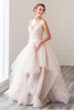 Elegant A Line V Neck Spaghetti Straps Ball Gown Multi LayerTulle Prom Dresses JS800