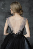 Chic A-Line Scoop Black Appliques Sweetheart Tulle Evening Dresses Prom Dresses UK JS266