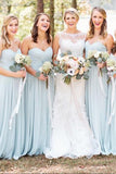 Simple A Line Sweetheart Light Blue Chiffon Cheap Bridesmaid Dress