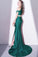 2024 Elegant Green Off Shoulder Two-Piece Slit Mermaid Bateau Prom Dresses UK JS390