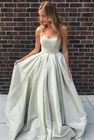 Princess A Line Strapless Sweetheart Lace up Satin Sleeveless Long Prom Dresses JS901