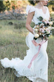 V Neck Backless Mermaid Chiffon White Wedding Dresses Long Simple Bridal Dresses W1052