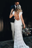 Vintage Lace Boho Mermaid Wedding Dresses Cap Sleeve Bohemian Bridal Gowns