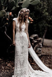 Vintage Lace V Neck Rustic Wedding Dresses Cap Sleeve Ivory Sheath Beach Wedding Gowns