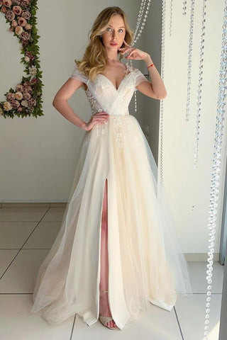 A Line Chic Off The Shoulder Bridal Gonws Appliques Lace Wedding Dresses