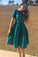 A Line Homecoming Dress Scoop Knee-length Hunter Green Lace Short Prom Dress JS928