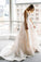A Line Round Neck Floor Length V Neck Cheap Wedding Dress with Lace Appliques JS202