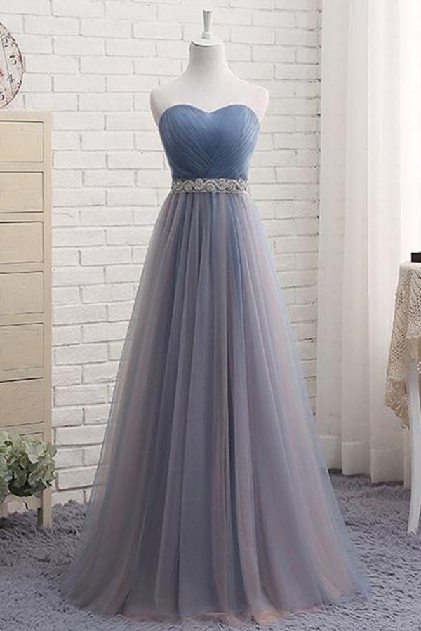 Cute A Line Sweetheart Tulle Strapless Beads Prom Dress Bridesmaid Dresses