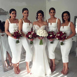 White Straps Mermaid Satin Prom Dresses V Neck Backless Bridesmaid Dresses JS914