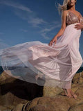 Elegant A Line Sequins Black Tulle V Neck Mesh Patchwork Pleated Maxi Prom Dresses JS629