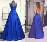 Charming Royal Blue Sexy Sleeveless Evening Dress Sexy Open Back Prom Dresses JS847