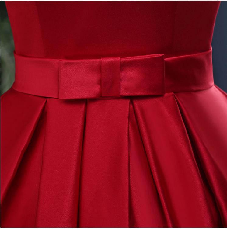 Chic A-Line Off-the-Shoulder Satin Simple Red Sleeveless Lace up Long Prom Dresses JS182