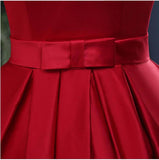 Chic A-Line Off-the-Shoulder Satin Simple Red Sleeveless Lace up Long Prom Dresses JS182