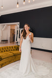 A-Line V-Neck Floor Length Backless Wedding Dress