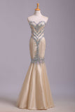 Mermaid Rhinestone Sweetheart Tulle Sleeveless Floor Length Prom Dresses Evening Dress JS179